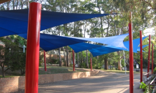 Blue and Red Shade Sails Blue and Red Shade Sails