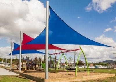 Blue and Red Playground Shade Sails