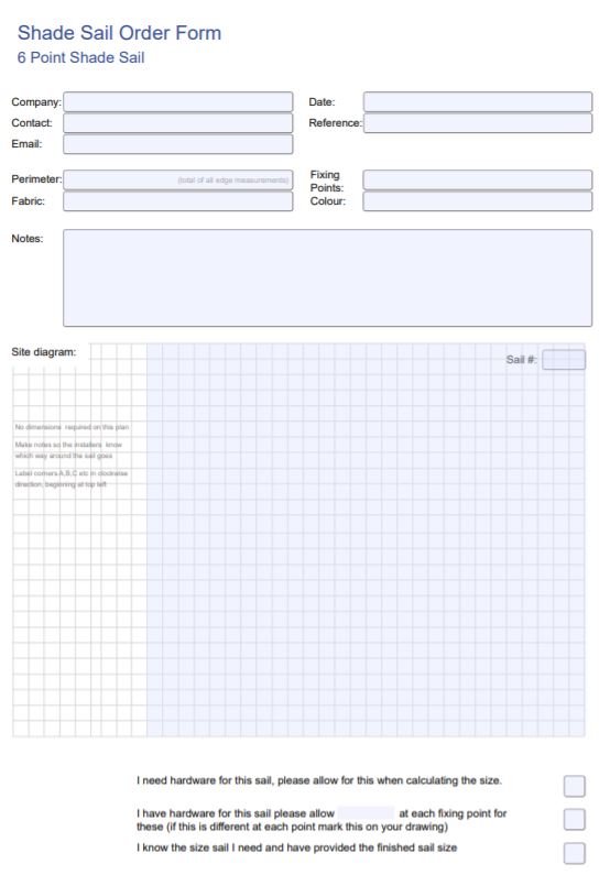 Order Form for a Six Point Shade Sail