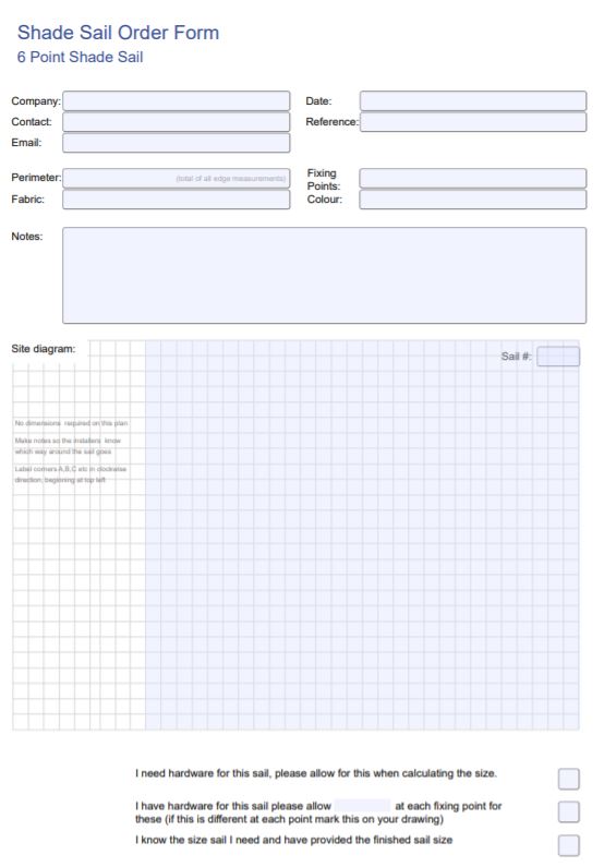 Order Form for a Six Point Shade Sail