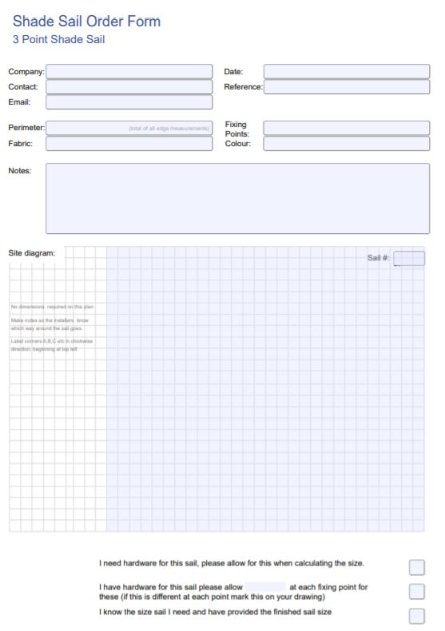 Order Form for a Three Point Shade Sail